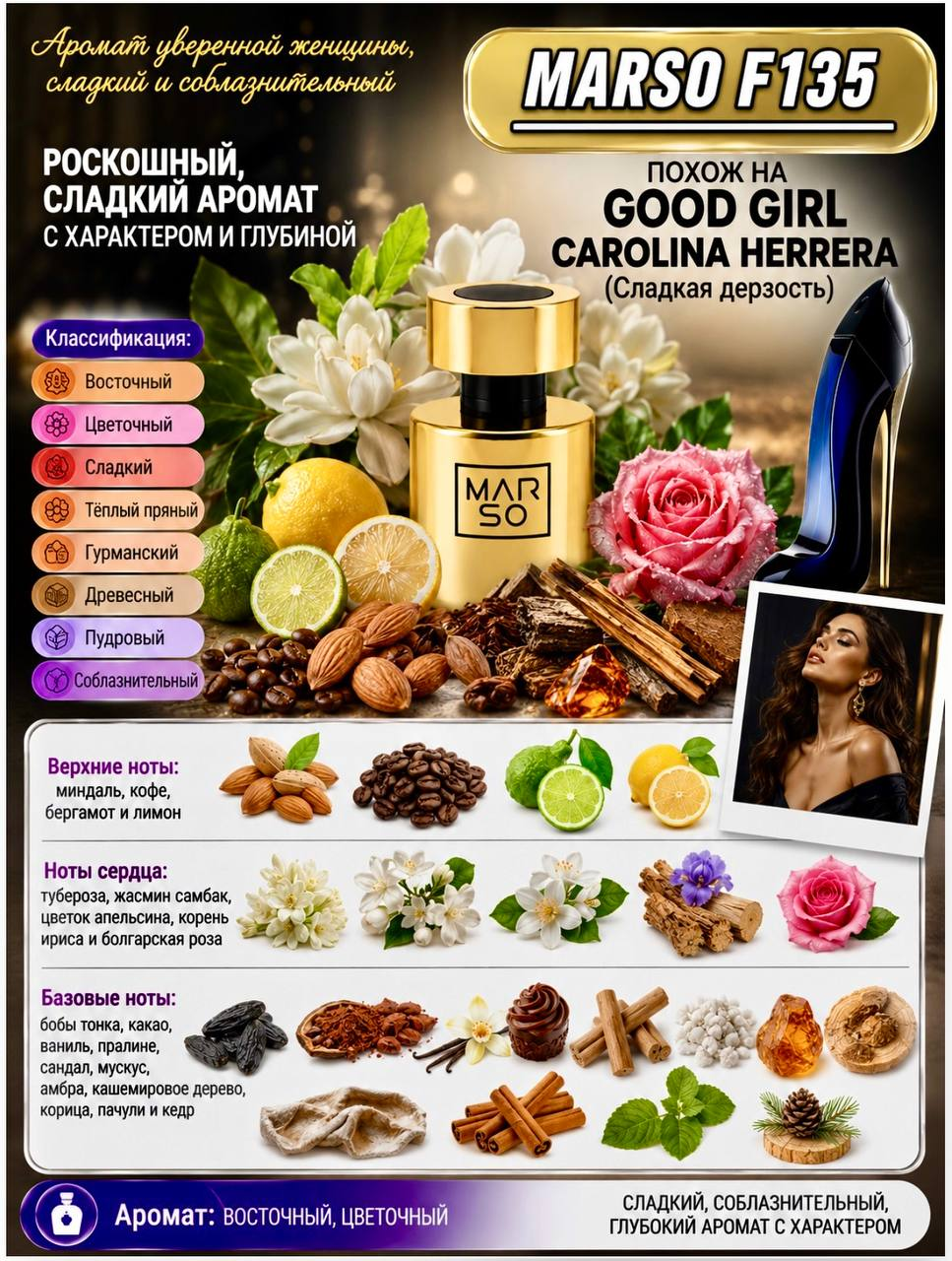 Aромат Marso F 135 создан для поклонников Carolina Herrera Good Girl