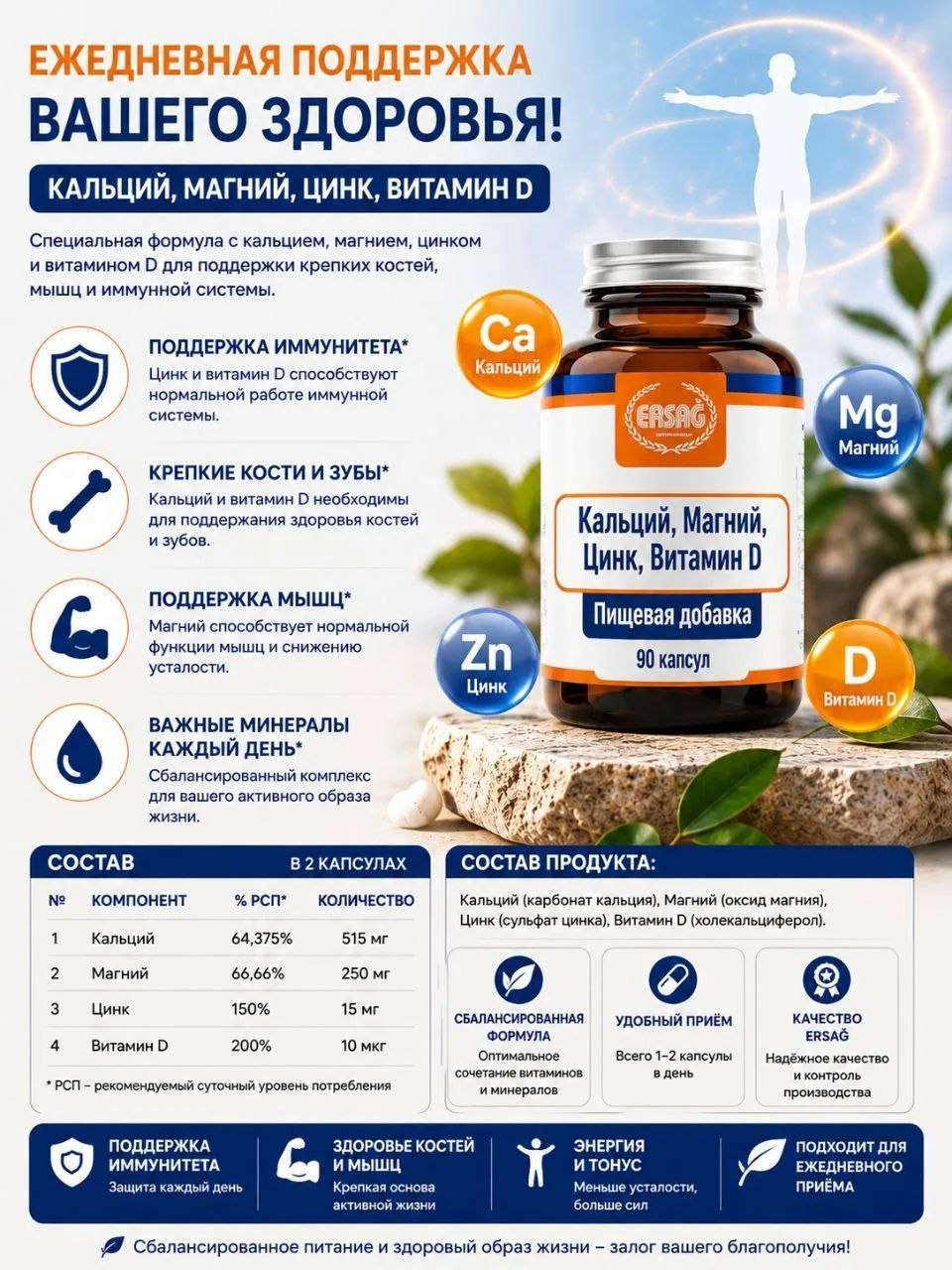 Кальций, магний, цинк, витамин D3